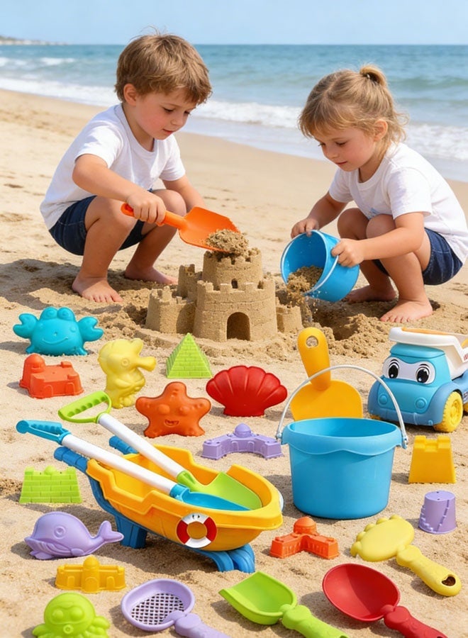 مجموعة ألعاب شاطئ قابلة للطي مكونة من 30 قطعة للأطفال الصغار والفتيات، مجموعة دلو رمل قابل للطي ومجارف مع قوالب رمل، ألعاب رمل للسفر للشاطئ، ألعاب صندوق رمل للأطفال الصغار من سن 3 إلى 10 سنوات - Image 3